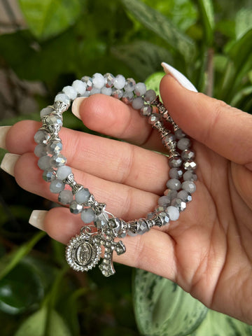 Rosary Bracelet Stone Gray & Silver