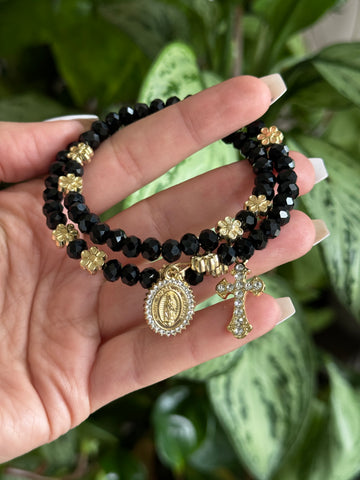 Rosary Bracelet Black & Gold