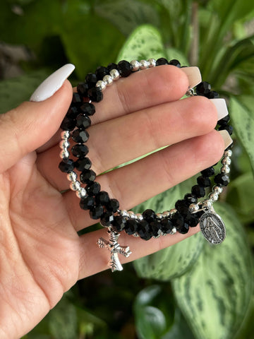 Rosary Bracelet Black & Silver