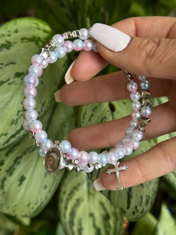 Rosary Bracelet Cotton Candy & Silver