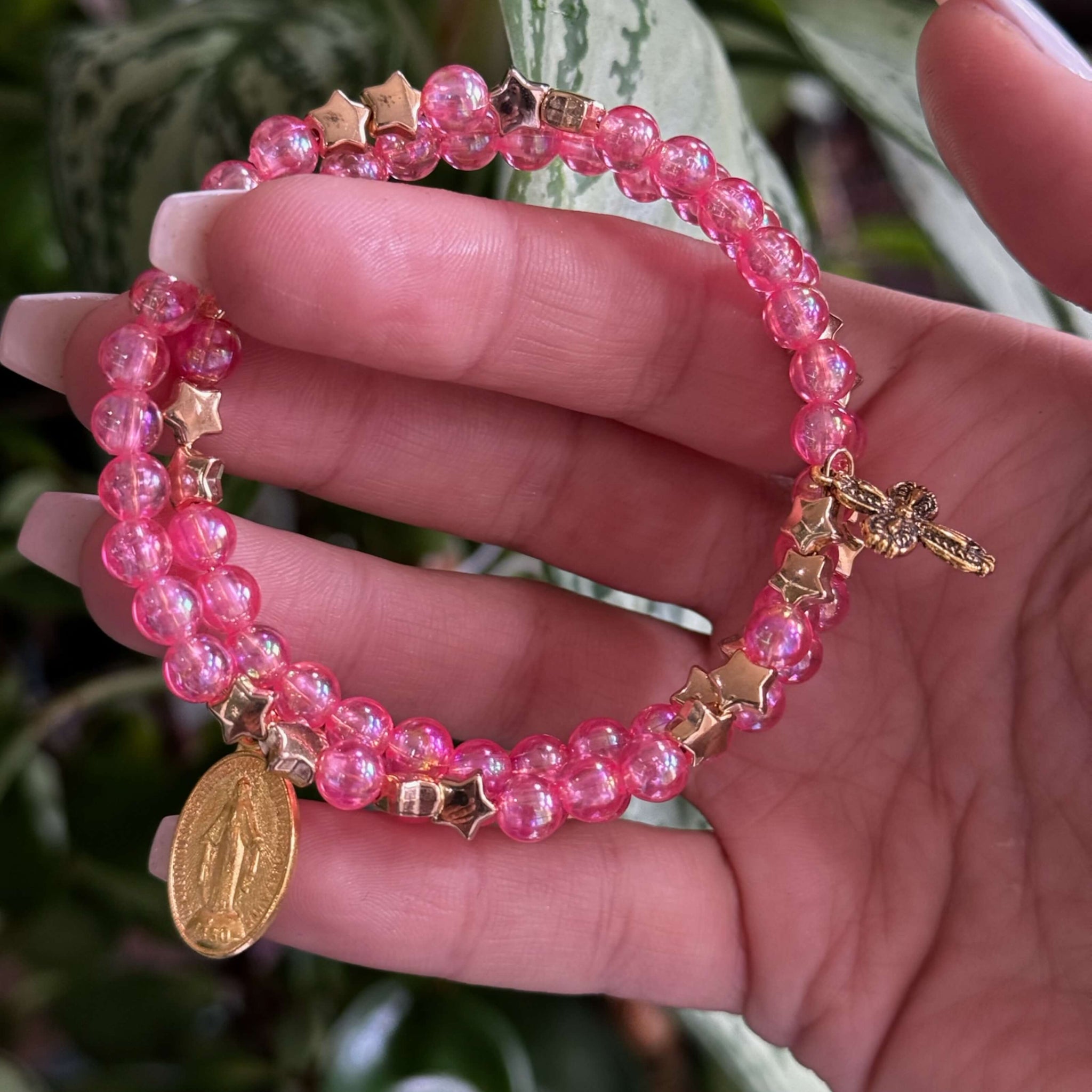 Rosary Bracelet Pink & Gold