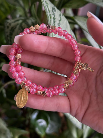 Rosary Bracelet Pink & Gold