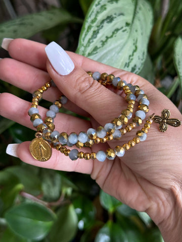 Rosary Bracelet Stone Gray & Gold