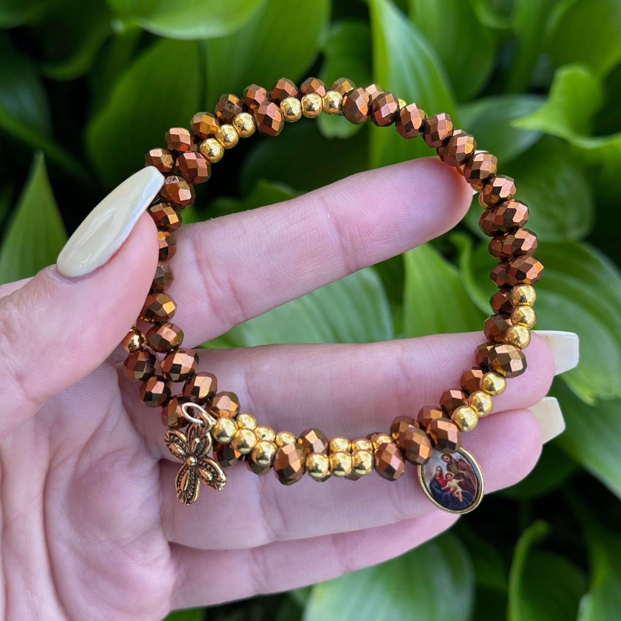 Rosary Bracelet Brown & Gold